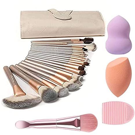 NEVSETPO Makeup Brushes, Quality Make Up Brushes 28Pcs Makeup Brushes Set Professional & Beginner Make-up Sets & Case, Brushes & Sponges,Travel-Friendly Roll-up Beauty Gift Sets for Women, Girlfriend