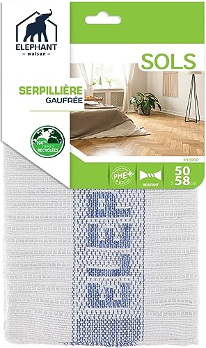 ÉLÉPHANT Maison - Serpillière Gaufrée Microfibre - Idéale Surfaces Fragiles - Nettoie Sans Détergent - Très Absorbante et Souple - Se Rince et S’essore Facilement - Haute Qualité - Fabriqué en France