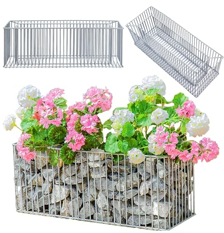 KADAX Gabionen-Pflanzkorb, rechteckiger Pflanzkübel, Gabione aus verzinktem Stahl, Steinkorb, Blumentopf, Pflanzgefäß für Draußen, Blumen, Garten, Hochbeete, Pflanzkasten, Deko (98 x 33 x 32 cm)