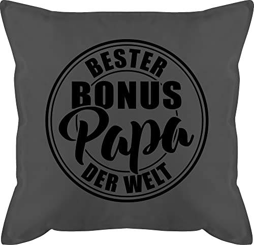 Kissen 50x50 - Geschenk zum Vatertag - Bester Bonus Papa der Welt - schwarz - 50 x 50 cm - Grau - bonuspapa Vatertagsgeschenk Herrentag ziehvater männerkissen Bild Geschenke für Papas
