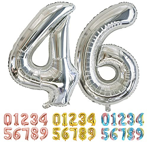 Ponmoo Foil Globo Número 46 64 Plata, Gigante Numeros 0 1 2 3 4 5 6 7 8 9 10-19 20-29 30-39 40-49 50-60-70-80-90-100, Grande Globos para La Boda Aniversario y Cumpleaños Fiesta Decoración