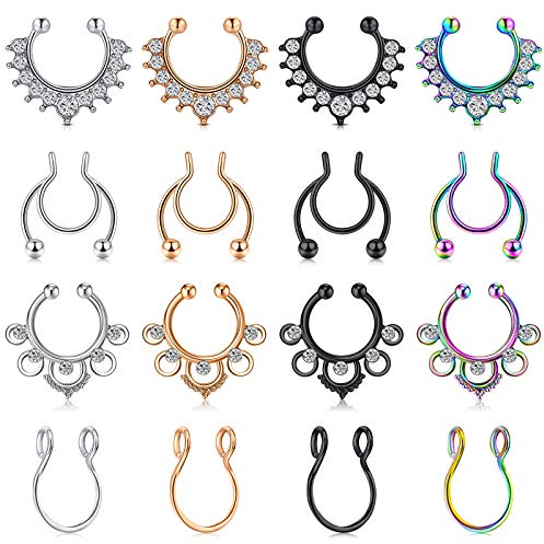 AceFun Fake Piercing Nase lippenpiercing Edelstahl Fake Nasenseptum Ring Nicht Piercing Clip Auf Nasen Piercing Schmuck und Klar CZ 20PCS