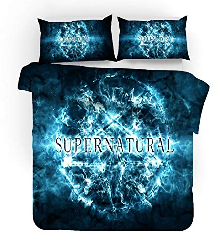 NICHIYO Supernatural Season Bettwäsche Set - Bettbezug und Kissenbezug,Mikrofaser,3D Digital Print dreiteiliger Bettwäsche(Bettbezug + Kissenbezüge) (4,King 240x220cm)