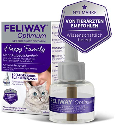 FELIWAY Optimum Nachfüllflakon für Katze | Pheromone zur Reduktion von Harnmarkieren, Kratzen oder Verstecken | sorgt für mehr Harmonie zwischen Katzen | 48ml
