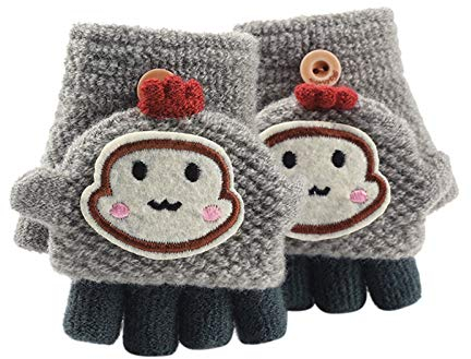 Asalinao Soft Cabrio Flip Top Handschuhe Kinder Baby Winter Warm Strick Fingerless Mitten, Süße Cartoon warme Handschuhe für Kinder, süße Handschuhe für Kinder von 1-3 Jahren (Grau)