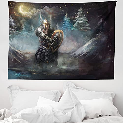 ABAKUHAUS Fantasie Wandteppich und Tagesdecke, Mittelalterliche Ritter Dwarf, aus Weiches Mikrofaser Stoff Wand Dekoration Für Schlafzimmer, 150 x 110 cm, Mehrfarbig