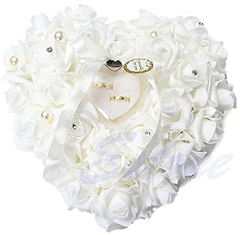 Zukmuk Kissen für Hochzeitsringe Ring Box Ring Kissen für Hochzeits Valentinstag weiß romantisch Herzform Hochzeitsringe Geschenk (Weiss)