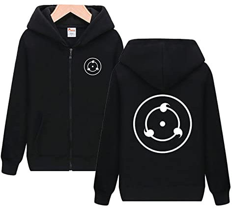 QYIFIRST Herren Jacke Sharingan Mirror Mantel Cosplay Kostüm Zip-Up Hoodie Leichte Gedruckt Jacket mit Taschen Schwarz L (Chest 108cm)