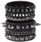 MILAKOO 2 Stücke Punk Nietenarmband breiter PU Lederarmband mit Ketten schwarze Lederarmbänder Set