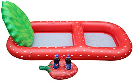 MVDECOR Aufblasbarer Pool-Liegeschwimmer mit Getränkehalter - Ananas-Pool-Float mit Mesh Stabile entspannende Wasserhängematte Floatie für Schwimmbad Lounge Pool Party für Erwachsene Kinder,Red