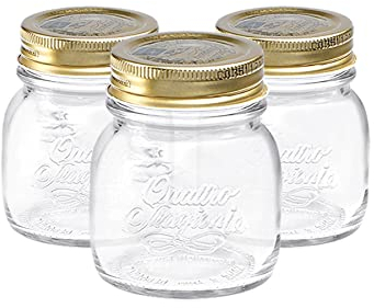 Bormioli Rocco Quattro Stagioni Glass Storage Jars - Traditional Kitchen Food Canister with Screw Top Lid - 150ml - Pack of 3