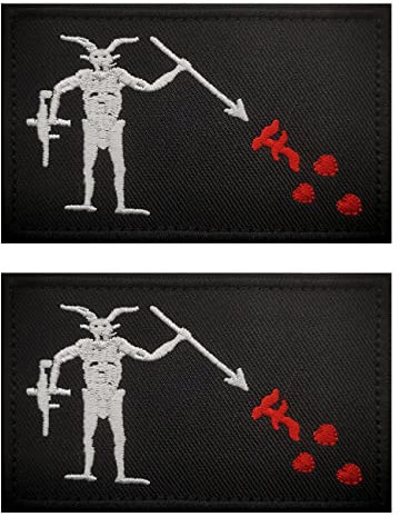Aufnäher mit Aufschrift AliPlus Blackbeard Flagge, Edward Teach, Piratenflagge, bestickt, taktischer Moral, Applikation, Haken und Schlaufe (AK47 01), 2 Stück