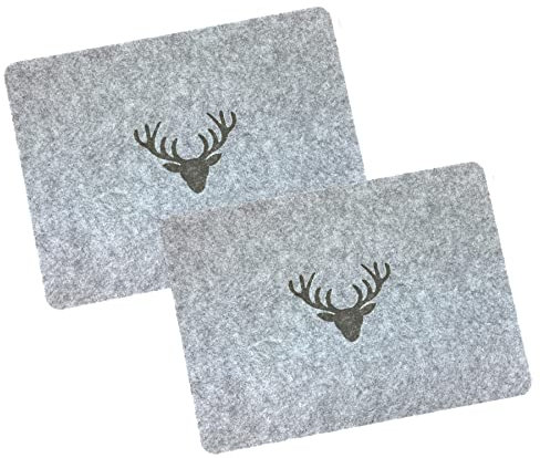 heimtexland ® Tischdeko Filz Tischset abwaschbar Untersetzer Landhaus Tischdekoration Platzset 35x45 Typ847 Hellgrau - Geweih Tischset 2er Pack