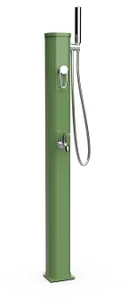 Formidra - Douche Solaire 20 L pour Utilisation en Extérieur de Jardin, Piscine ou Spa - Robinet à Pied, Mitigeur et Douchette Amovible - Aluminium - Vert Réséda - Jolly Go2