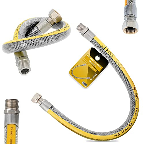 Flexibler Gasschläuch 50cm Propangasschlauch Butangasschlauch 1/2 IG x 1/2 AG DN12 Edelstahl PVC Butangas Propan Schlauch EN14800 Gasanschlussschlauch Gasflaschen Camping Küche Gasgrillgeräte