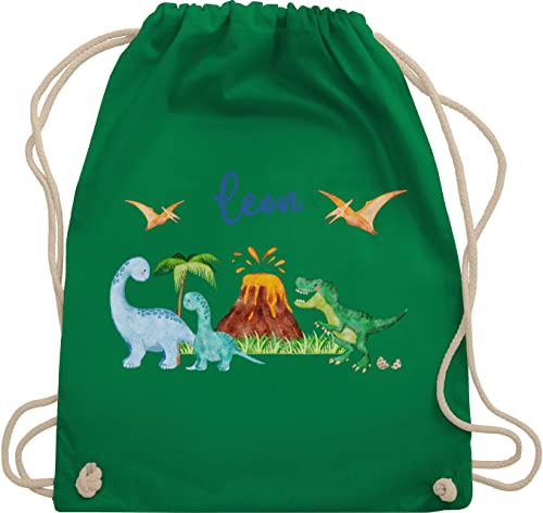 Turnbeutel Rucksack - Geschenk Dinosaurier personalisiert mit Name I Dino I Dinos - Unisize - Grün - sportbeutel junge kita beutel für wechselwäsche tier trex turnsack kindergartentasche jungen