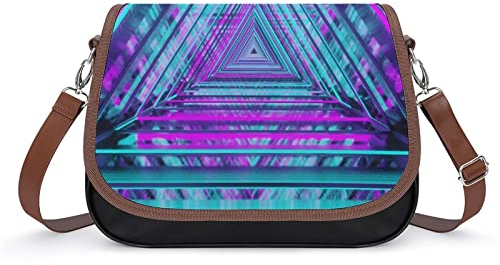 Wangsxing Umhängetasche Damen Neon-Dreieck Schultertasche Crossbody Tasche Leder Handytasche Geldbörsen Für Mädchen 31x22x11cm