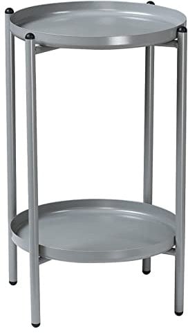 URBNLIVING 50cm 2-Tier Round Metal Side End Table Living Room With Shelf Bedside Nightstand Grey