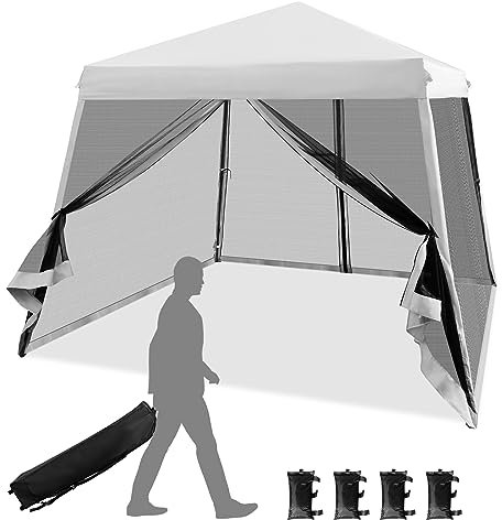 RELAX4LIFE Tonnelle de Jardin 3X3 M Imperméable avec 4 Moustiquaire Amovibles, Tonnelle Pliante avec Hauteur Réglable, Sac de Transport, Protection UV pour Plage Jardin (Blanc | avec Parois)