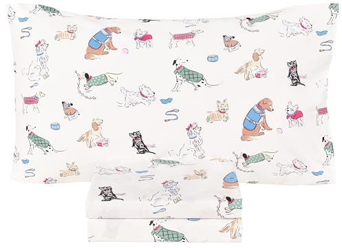 Scientific Sleep 3-teiliges Bettwäsche-Set für Doppelbetten mit Hundemotiv, 100 % Baumwolle, für Kinder, Kleinkinder, Teenager, Bettlaken, Spannbetttuch, Kissenbezug und Bettbezug