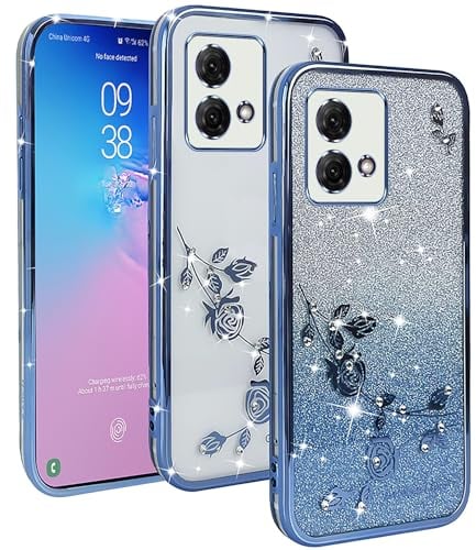 XINYEXIN Transparent Glitzer Hülle für Motorola Moto G84, Bling Glitter Handyhülle Ultradünn Stoßfest, Niedliche Glitzernde Schutzhülle für Frauen Mädchen - Blau