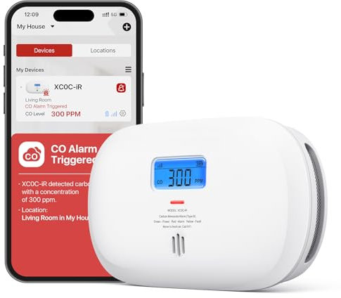 X-Sense Smart Carbon Monoxide Detector XC0C-iR, Silence via App, CO Alarm with LCD Digital Display, Carbon Monoxide Alarm with Replaceable Battery, 1-Pack