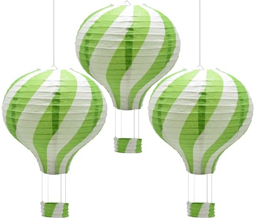 CEEYSEE 3 Stück Hängende Heißluftballon 30cm Bunt Papier Ballon Lampions mit Gondel Falten Papierlaterne für Hochzeit,Party Dekorationen (Grass Green/RQCLS)