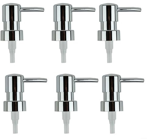 Seifenspenderpumpe, Ersatzpumpe für Seifenspender, Flaschenpumpenkopf mit 28/400 Gewinde für flüssige Lotiongläser, Schlauchlänge: 15 cm (6 Stück, Silber)