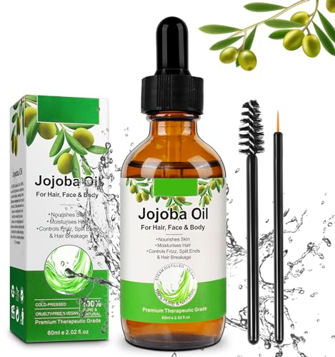 Vrtdhy jojobaöl haare 60ml - 100% reines & natürliches Jojoba-Öl für Haut, Gesicht und Haare - tief feuchtigkeitsspendendes Anti-Aging Jojoba-Öl für Männer und Frauen
