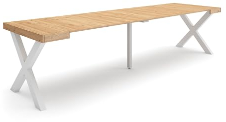 Skraut Home | Ausziehbarertisch | Multifunktionaler ausziehbarer | 300 | Für 14 Gäste | Massivholz Beine | Moderner Stil | Eiche