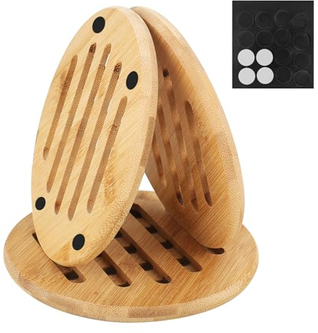 bssmmai Lot de 3 dessous de plat résistants à la chaleur - En bambou - Résistants à la chaleur - Antidérapants - Lavables - Pour cuisine, bol, casserole, poêle, théière et assiette (15 cm)