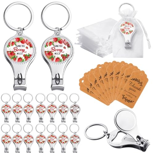 Lanties 50 Sets Bottle Openers Baby Shower Return Favors for Guest Nail Clipper Bottle Opener Decorations with Thank You Tags Organza Bags for Baby Shower Gender Revel Party Souvenirs (Strawberry)