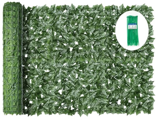 KASZOO Artificial Ivy Privacy Fence Screen - 120x40in Artificial Faux Privacy Fence Panel Artificial Green Wall Balcony Privacy Screen Decoration for Patio, Balcony, Wall, Backyard Indoor Outdoor