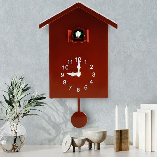 Orologi a cucù con uccello che lavora - Orologio da parete moderno con carillon - Orologio a cucù minimalista con pendolo - delicata casa a cucù per decorazione della parete di casa, soggiorno,