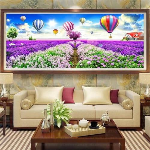Fheeao Diamond Painting Lavendel Diamant Painting Bilder Erwachsene XXL Groß Ballon Diamond Art Painting 5D DIY Full Drill Diamant Kunst Stickerei Kreuzstich Gemälde Set Wand Art Home Dekor 230x100cm