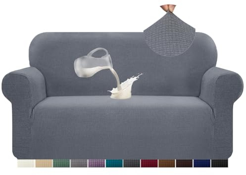 Alishomtll Sofa Überzug 2 Sitzer Stretch Sofabezug Universal Wasserabweisend Couch Überzug Sofaüberwürfe Elastische Jacquard Couchbezug rutschfest Sofaschoner für Hunde Katzen (140-185cm, Hellgrau)