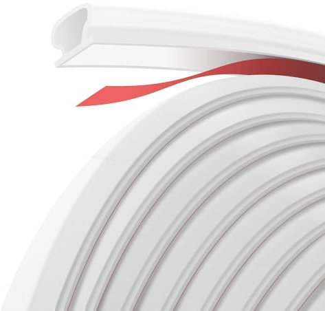 shinfly Door Sealing Strip 6m White, Self-Adhesive Rubber Draught Excluder, Soundproof & Insulation for Door and Window, Fits 2.5–5.5mm Gap