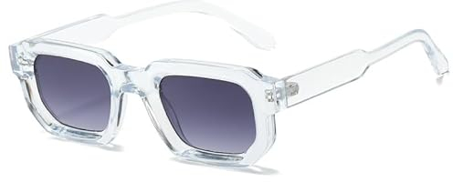 WDZAYXC Vintage Rechteckige Sonnenbrille für Damen Herren Rectangle Sunglasses Retro Brille UV400 Schutz(Transparent/Grau)