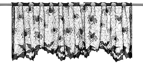 MAGICLULU Halloween Lace Window Curtain: Black Spider Web Curtains Spider Web Bats Door Black Lace Door Panel Decor for Halloween Home Party Decorations