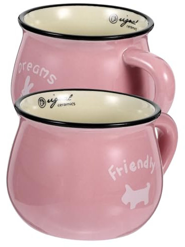 CRILSTYLEO 2 Pz Tazza Da Colazione in Ceramica Tazze Personalizzate Tazze Per Bevande Calde Tazza Da Caffè Personalizzata Tazza Da Tè Smaltata Tazza Di Caffè Bicchieri Di Carta Espresso Rosa
