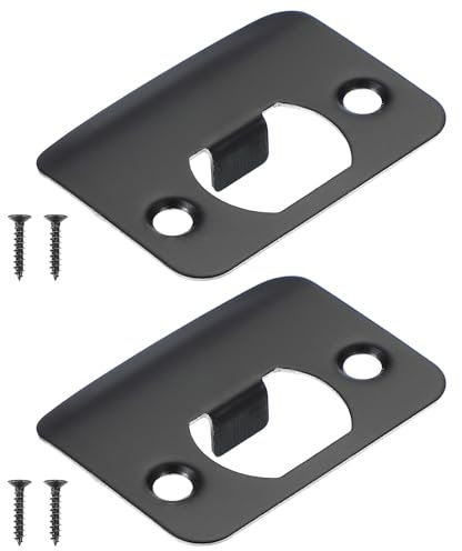 PATIKIL Door Strike Plate 2-1/4x1-3/4,2 Pcs Round Corner Extended Lip Strike Plate,Universal Security Latch Strike Deadbolt Strike Plate with Screw Interior & Exterior Door,Black