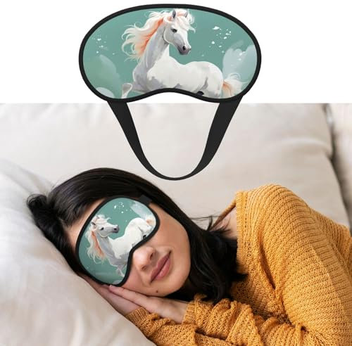 Masque de sommeil pour homme et femme - Masque de sommeil occultant pour dormir - Masque de sommeil mignon de cheval blanc - Cache-œil pour la méditation - Bloque la lumière - Essentiels de voyage
