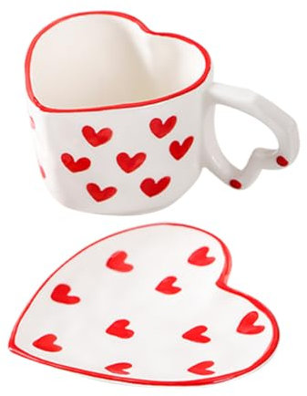 Alipis Tazza Da Caffè Con Piattino Dal Design Grazioso A Forma Di Cuore Set Di Tazze Per Bere Il Succo Per Ufficio E Casa