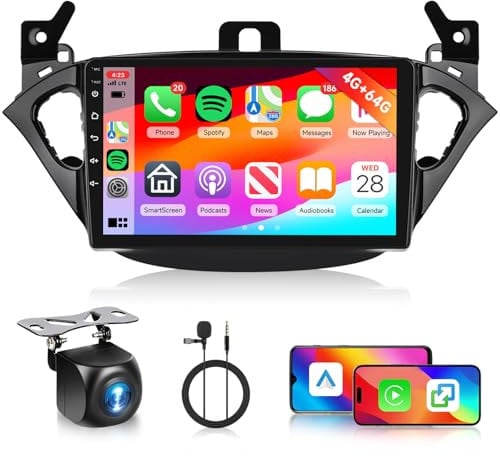 4GB+64GB Android Autoradio per Opel Corsa 2015-2019/Opel Adam 2013-2016 Carplay Android Auto Wireless, Hodozzy 9 Pollici Touch Screen Auto Stereo 2 Din GPS WiFi, Bluetooth, DSP, FM/RDS+Retrocamera