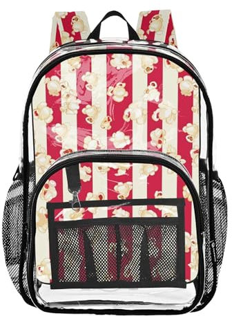 Joitme Popcorn-Rucksäcke für Jungen, PVC-Tasche, transparenter Stadion-Rucksack, Kinderrucksäcke, Rot, Streifen Popcorn rot, Einheitsgröße, Streifen Popcorn rot