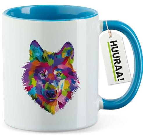 Huuraa Becher Wolf Colorful Geschenk 330ml Blau Wolf Geschenkidee