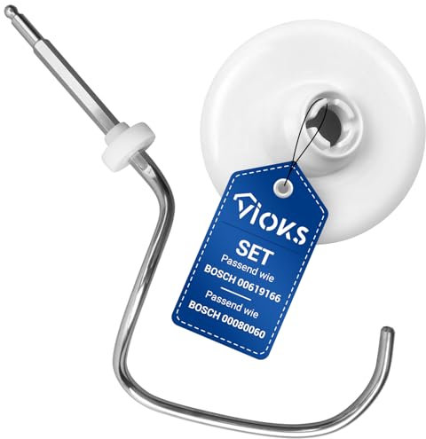 VIOKS Set Teigabweiser + Knethaken Ersatz für Bosch 00619166 00080060 - Knethaken Abstreifer mit Knetdüse für Küchenmaschine ProfiMixx 44 46 47 / Bosch MUM4 und MUM5