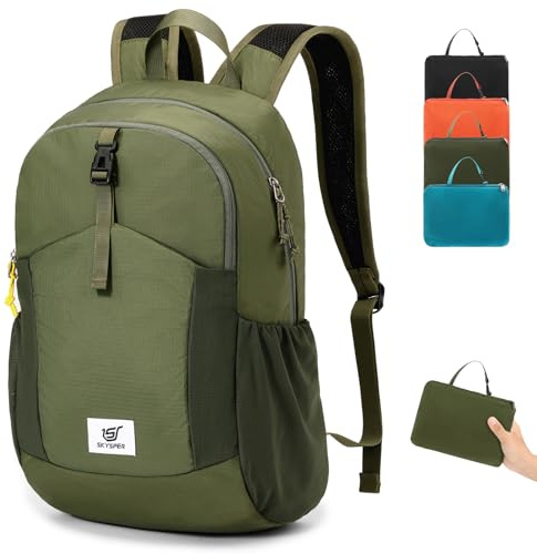 SKYSPER Sac à dos Pliable Antivol avec Protection RFID, 20L Sac à dos de Randonnée Petit Sac à dos pour Homme Femme Voyages Trekking Sport