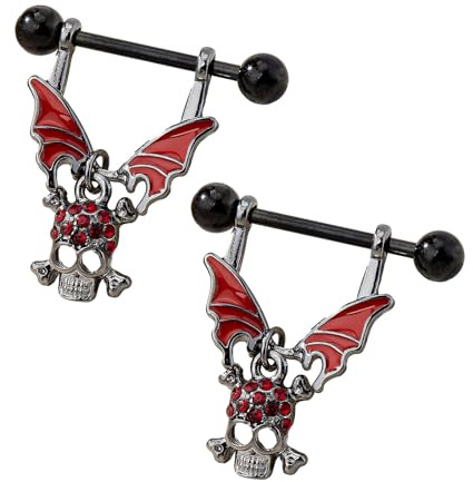 Ycfish 1 paire de barrettes à tétons en forme de cœur avec lettre diable 14 g, One Size, Acier inoxydable, Pas de pierre précieuse