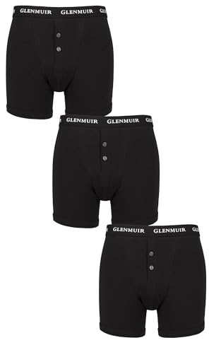 Glenmuir Men’s 3 Pack William Cotton Boxer Shorts – Button Front, Soft & Breathable Everyday Underwear, Classic Style for All-Day Comfort, Sizes S–5XL